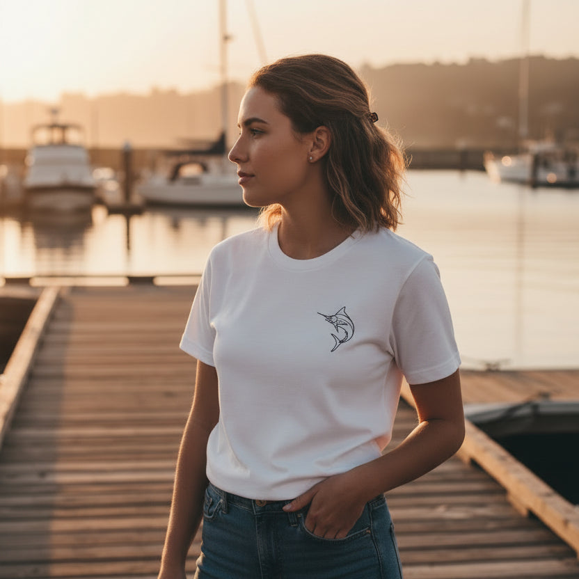 Women's Marlin Embroidered High-Waisted T-Shirt - The Line