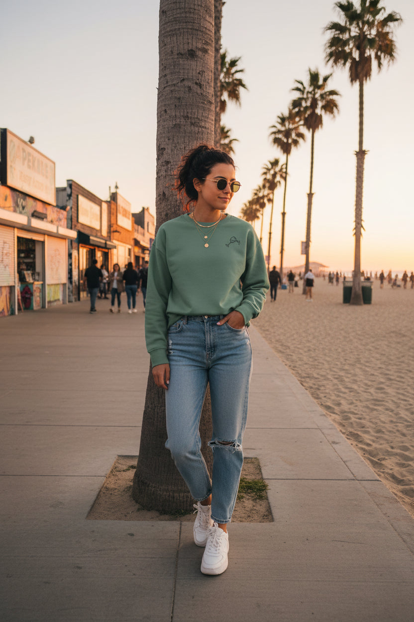Women's Wine Glass Organic Crewneck Sweatshirt - The Line
